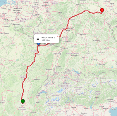 Fahrtroute von Lyon nach Jena
