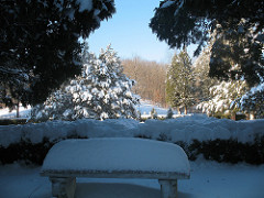 Verschneite Parkbank im Ringwood Manor