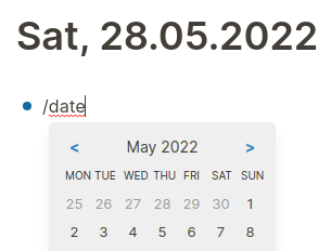 Date Picker bei Logseq