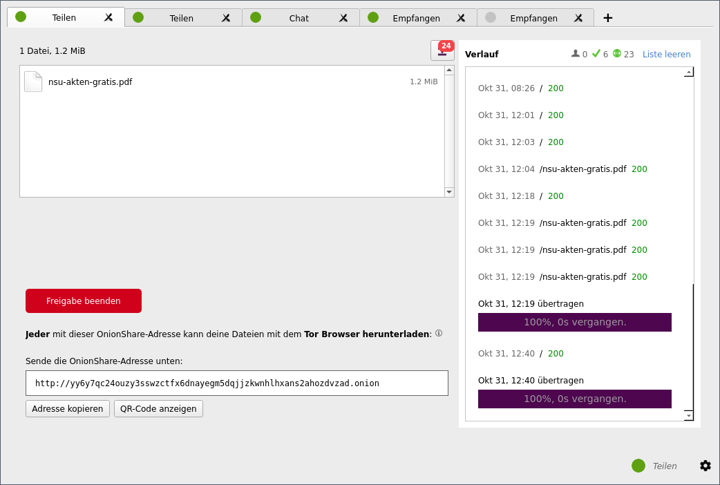 OnionShare teilt Dateien