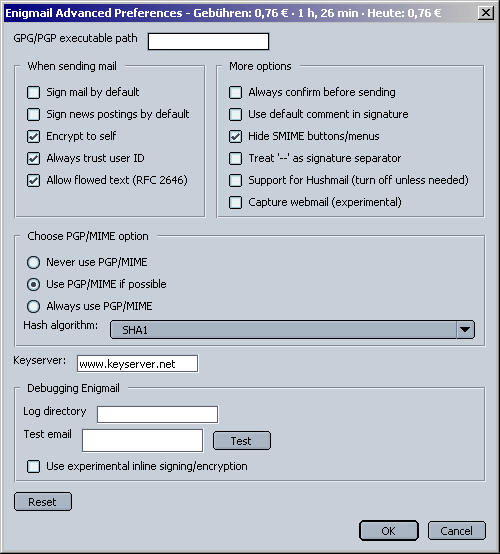 Erweiterte Einstellungen f�r Mozilla