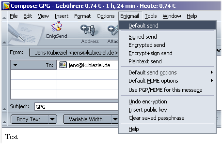 Enigmail-Menu aufgeklappt