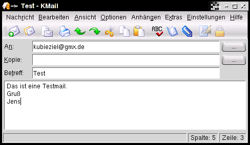 Testmail im Programm KMail