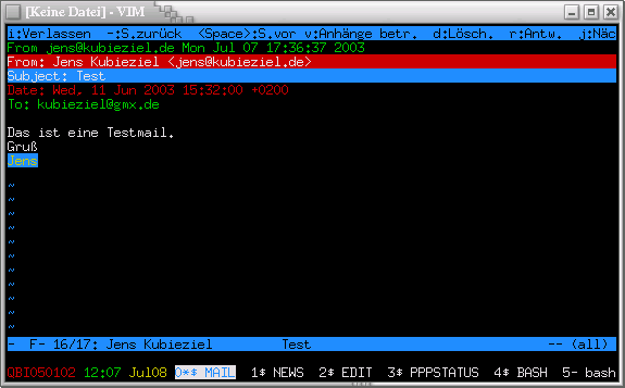 Ansicht der E-Mail in mutt