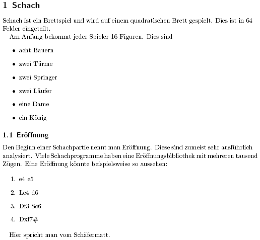 numerierte Listen und Unterabschnitt